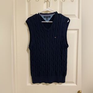 VTG Tommy‎ Hilfiger Sweater Vest Mens Medium Blue V-Neck Cable Knit Preppy Y2K